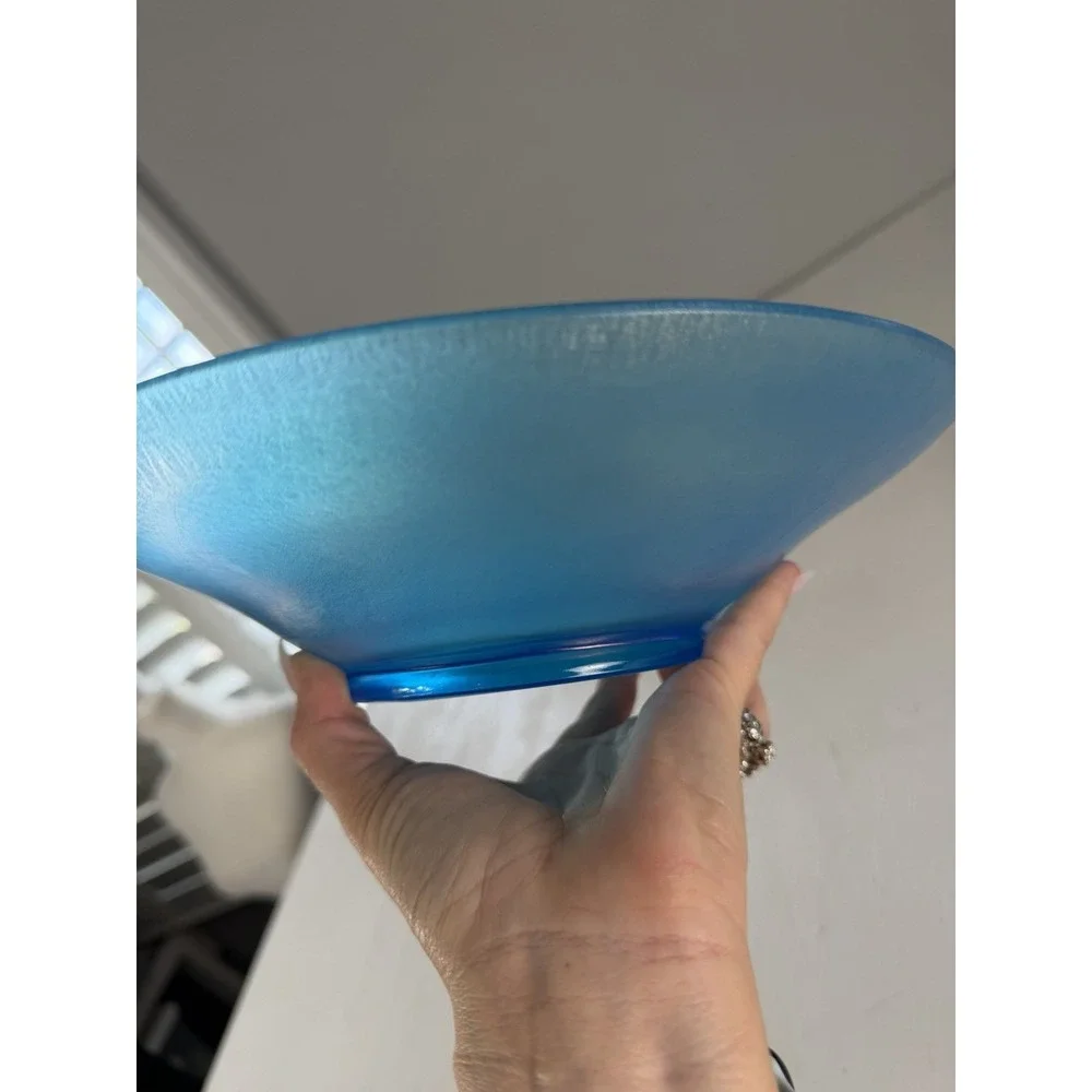 1920s NORTHWOOD Celeste Blue iridescence Stretch Glass Flared Bowl 9.75 inches